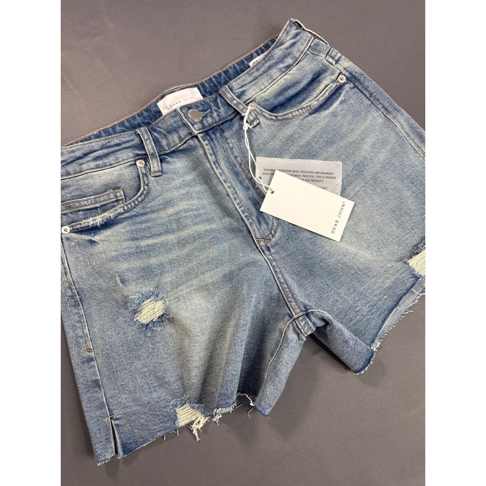 Dear John Ivy High Rise Distressed Denim Shorts Light Wash Size 28 NEW